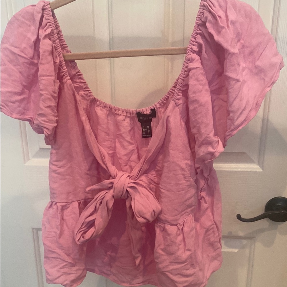 Forever 21 Pink Smocked Puff Sleeve Blouse